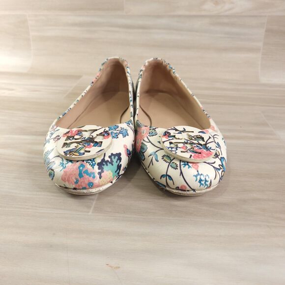Tory Burch Minnie Travel Ballet flats Size 8M Leather Round Toe Gabriella Floral - Picture 5 of 12